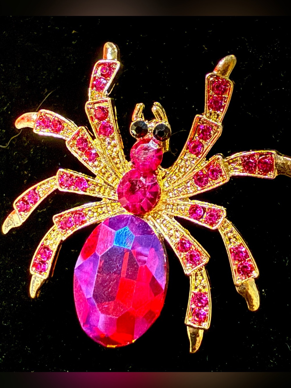 Gold-Tone Pink Crystal Spider Brooch - Women's Jewelry